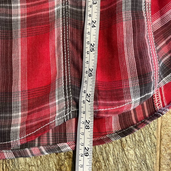 BKE Standard Fit Red Plaid Black Snap Short Sleeve Shirt Men’s Size Medium - Picture 5 of 12
